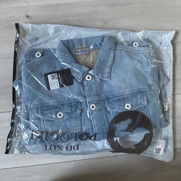 Pologize Valeriano Warm Button-Up Denim Trucker Jacket - Small, Light Blue NWT - Picture 4 of 6